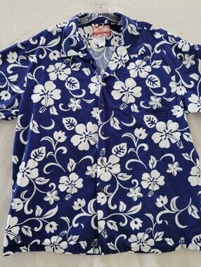 RJC Hawaiian Shirt Men’s 3XL Blue White Floral AOP Camp Short Sleeve Made USA